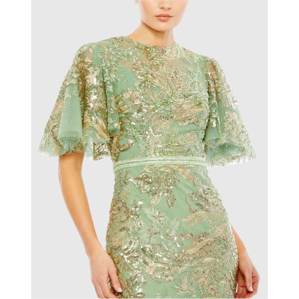 NWT Mac Duggal Women's Embellished Flutter Sleeve High Neck Gown Size US14 $898 - Picture 3 of 10